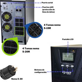 Ups Online Monofasica SAT UOL3000LCD 3KVA